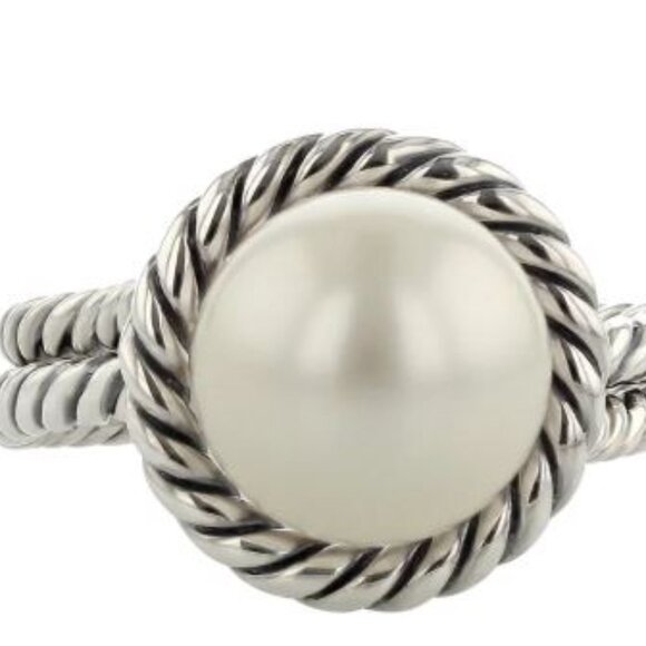David Yurman Sterling Silver Cable Pearl Ring - Picture 1 of 3